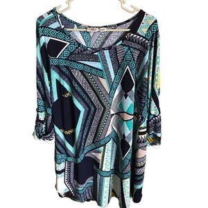 Cato size 14/16 Black green 3/4 sleeve tunic top
